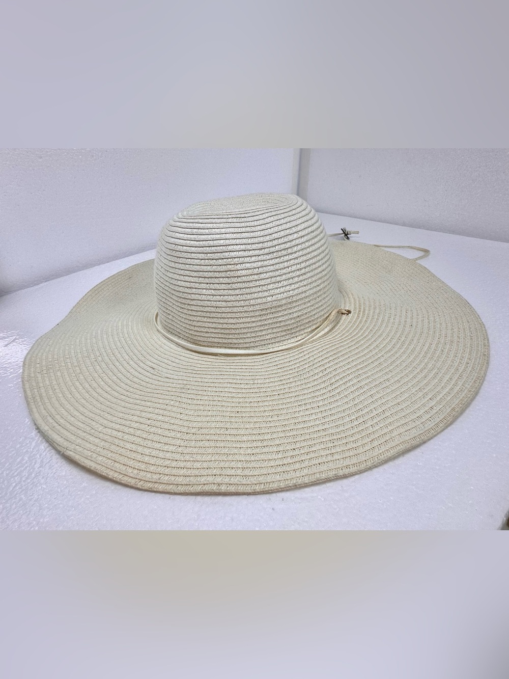 Prana Bright Egg Shell Colored Genevieve Wide Brim Straw Sun Hat - Picture 9 of 13